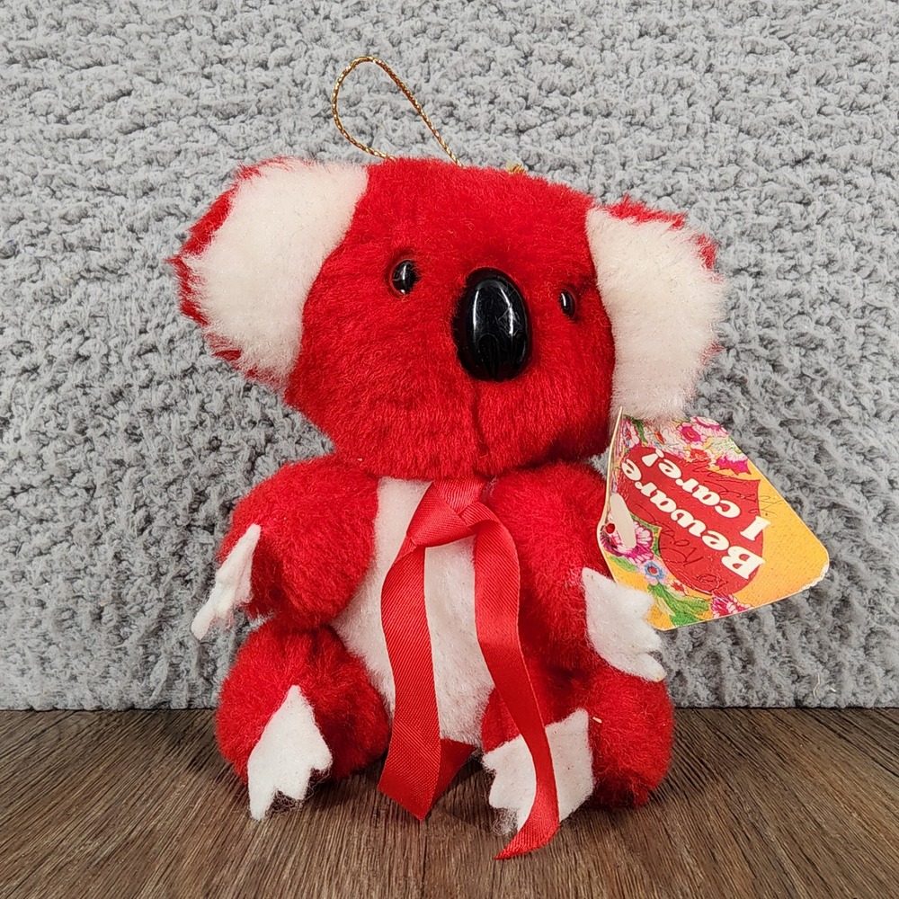 Vintage Fun World Red Koala Plush Beware I Care Valentine Ornament Taiwan